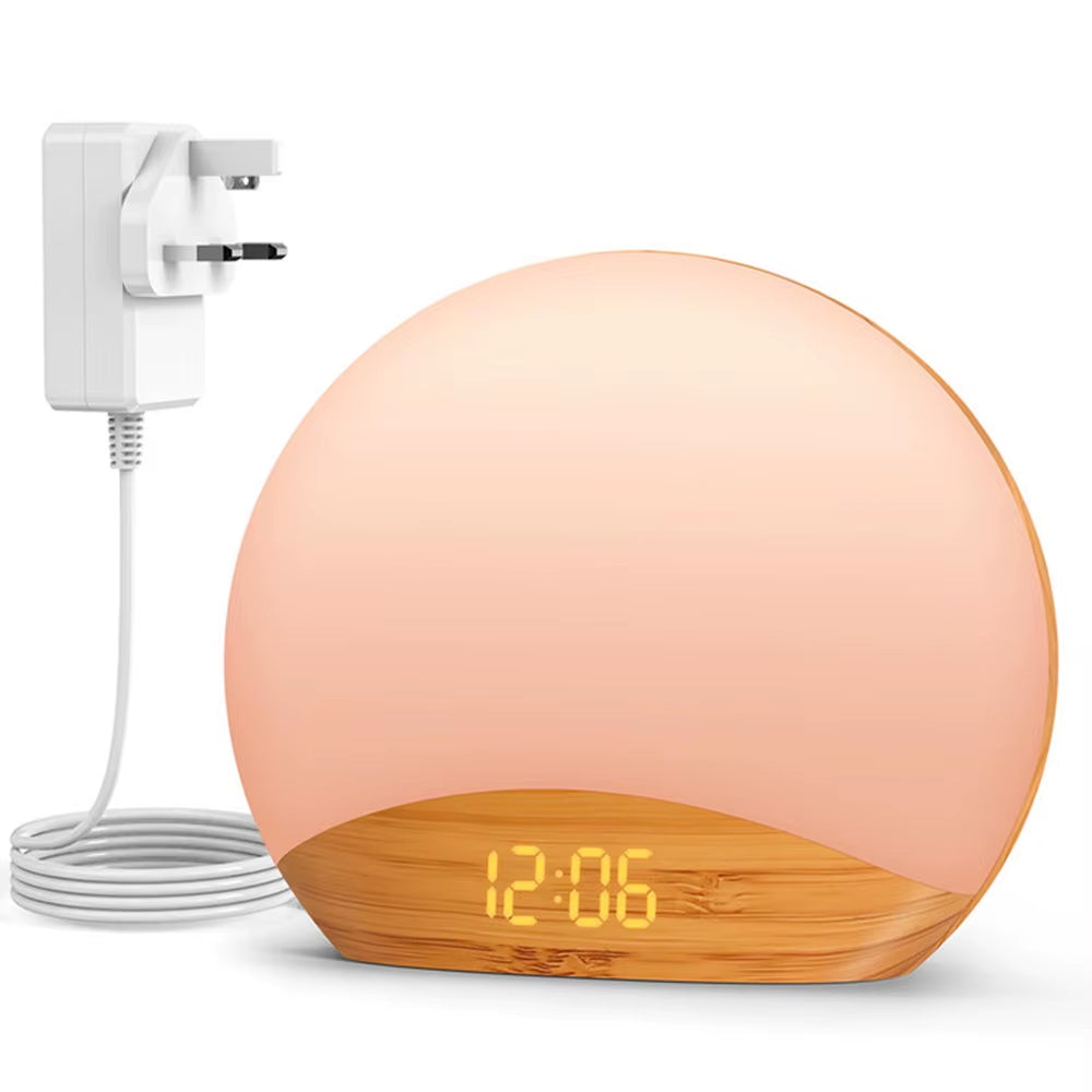 KERCHAN Wood Grain Sunrise Alarm Clock and Sound Machine Nightlight,Digital Dimmable Clock for Bedroom,26 Sleep Sounds