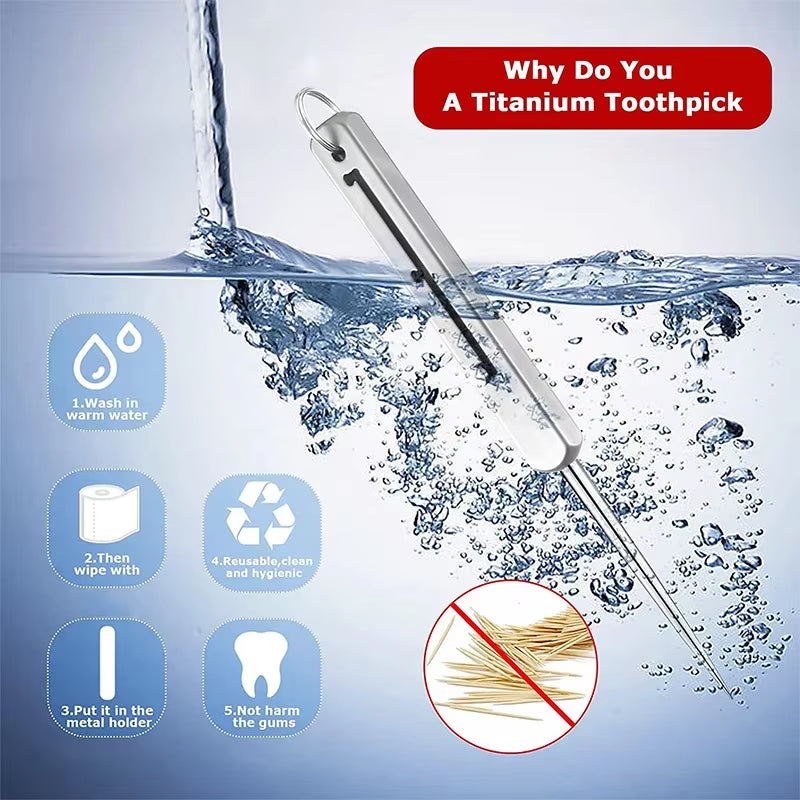 Portable EDC Retractable Toothpick High Strength Titanium Alloy Spring Push-Pull Fruit Pick Gift Keychain Pendant Tooth Pick
