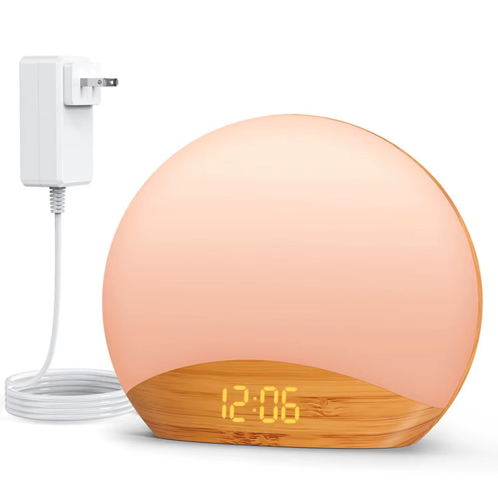KERCHAN Wood Grain Sunrise Alarm Clock and Sound Machine Nightlight,Digital Dimmable Clock for Bedroom,26 Sleep Sounds