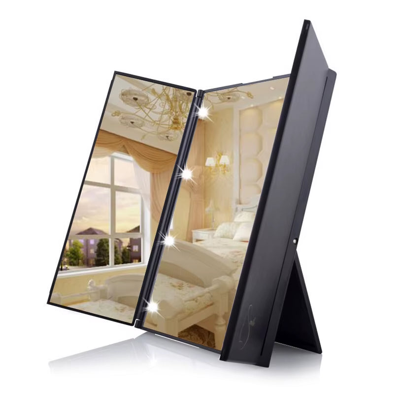 Portable LED Light Makeup Mirror Vanity Lights Compact Make up Pocket Mirrors Vanity Cosmetic Hand Folding Led Mirror Lamp