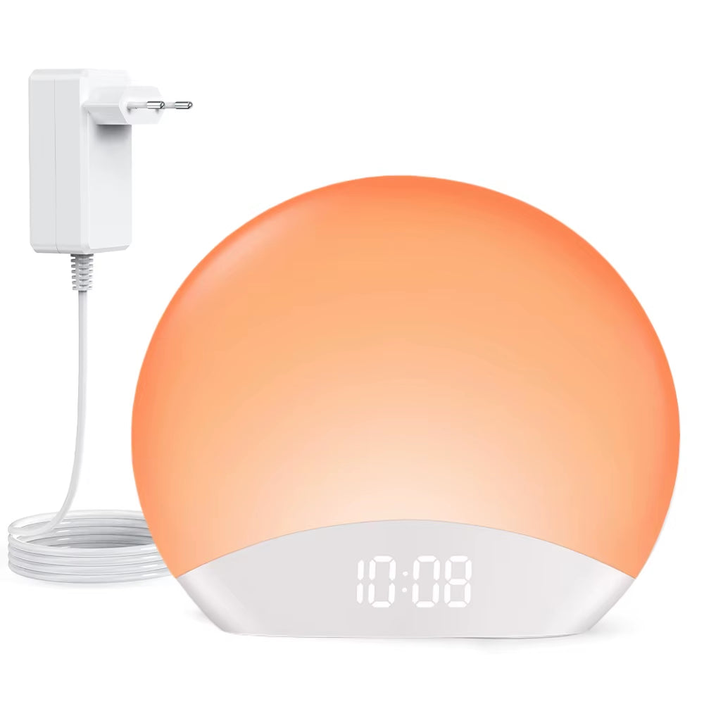 KERCHAN Wood Grain Sunrise Alarm Clock and Sound Machine Nightlight,Digital Dimmable Clock for Bedroom,26 Sleep Sounds