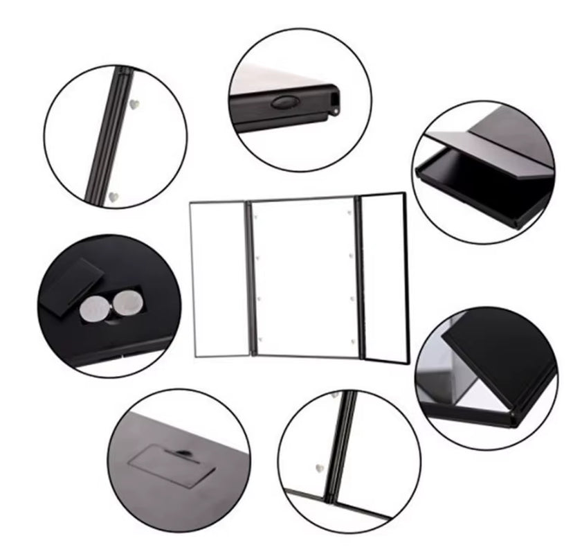 Portable LED Light Makeup Mirror Vanity Lights Compact Make up Pocket Mirrors Vanity Cosmetic Hand Folding Led Mirror Lamp