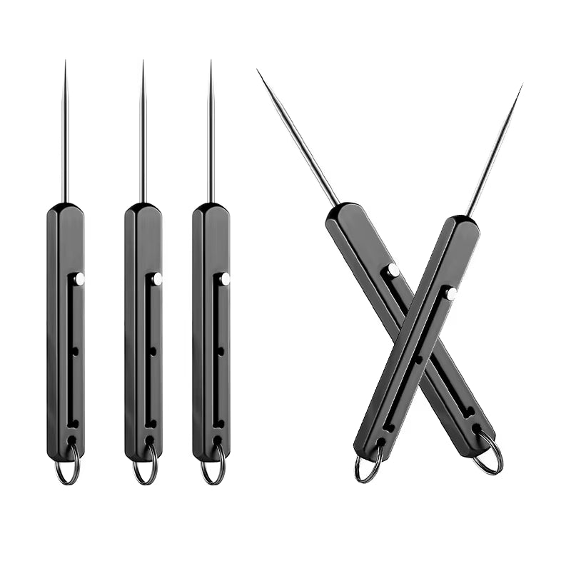 Portable EDC Retractable Toothpick High Strength Titanium Alloy Spring Push-Pull Fruit Pick Gift Keychain Pendant Tooth Pick