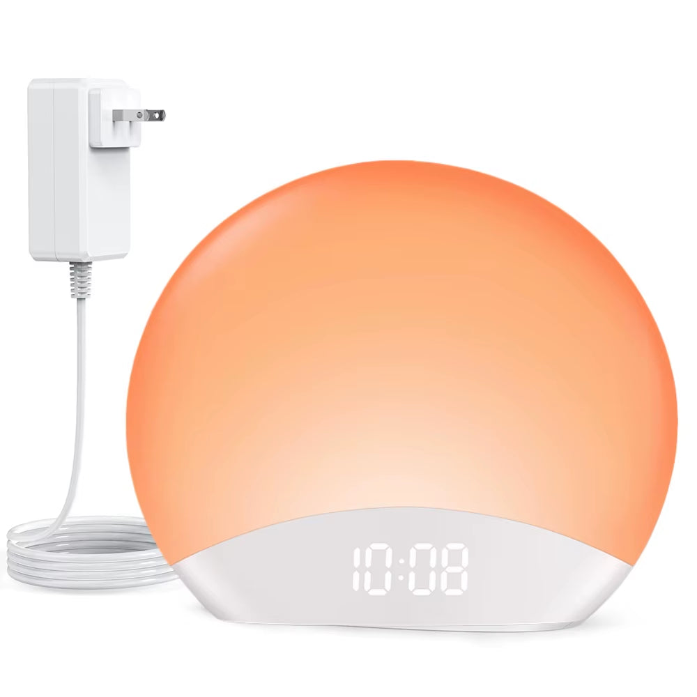 KERCHAN Wood Grain Sunrise Alarm Clock and Sound Machine Nightlight,Digital Dimmable Clock for Bedroom,26 Sleep Sounds