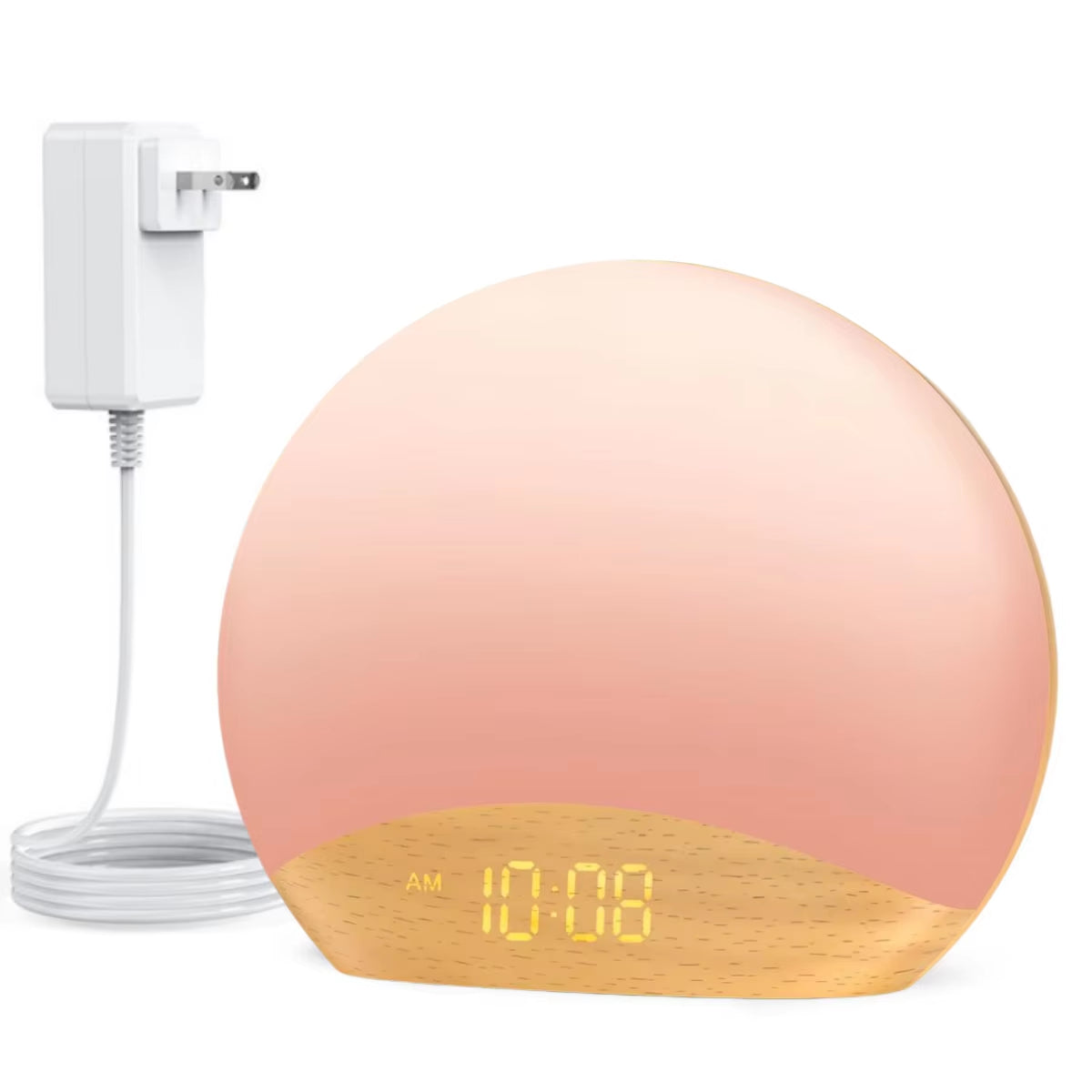 KERCHAN Wood Grain Sunrise Alarm Clock and Sound Machine Nightlight,Digital Dimmable Clock for Bedroom,26 Sleep Sounds