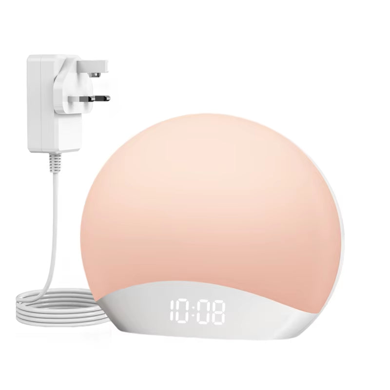 KERCHAN Wood Grain Sunrise Alarm Clock and Sound Machine Nightlight,Digital Dimmable Clock for Bedroom,26 Sleep Sounds