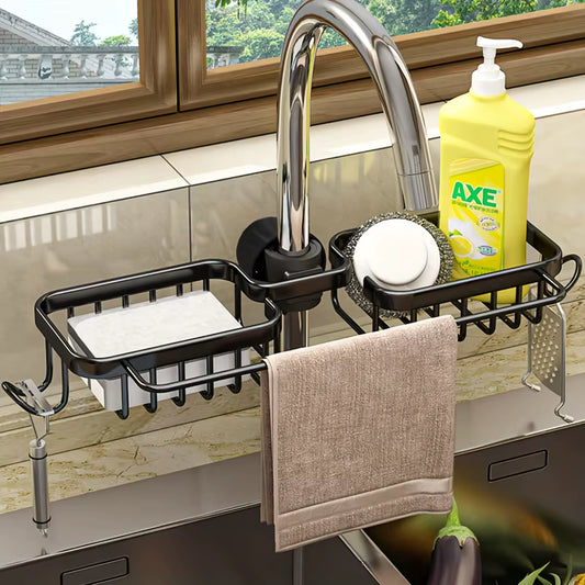 Kitchen Storage Rack Free Stamping Space Aluminium Kitchen Sink Drainage Racks Household Sponge Tap Drainage Hanging Basket Sink